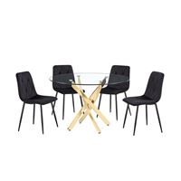 שולחן אוכל זכוכית+4 כיסאות נאפולי-לוטוס HOME DECOR