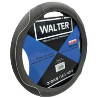 כיסוי הגה מאסיב שחור תפר לבן WALTER