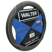 כיסוי הגה מאסיב שחור תפר אפור WALTER