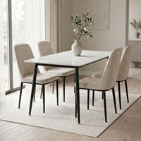 פינת אוכל מקרמיקה לבנה + 4 כיסאות Tudo Design