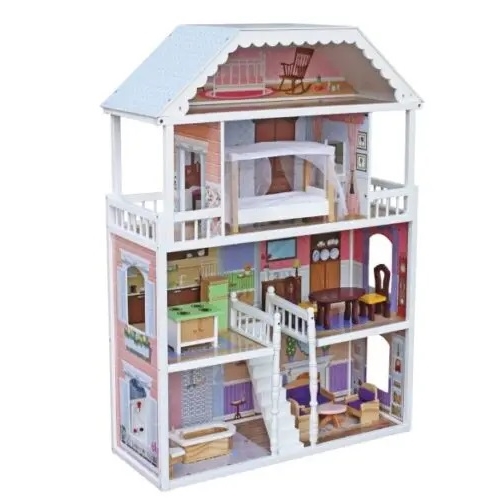 בית בובות מעץ שלוש קומות וקומת גג דגם אביגיל