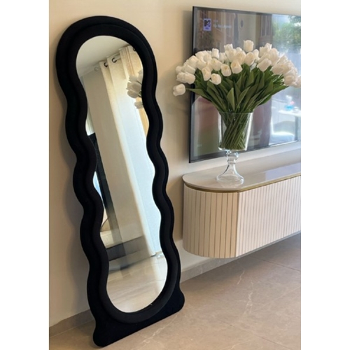 מראה אמורפית במסגרת קטיפה מסגרת בעיצוב גלי שחור