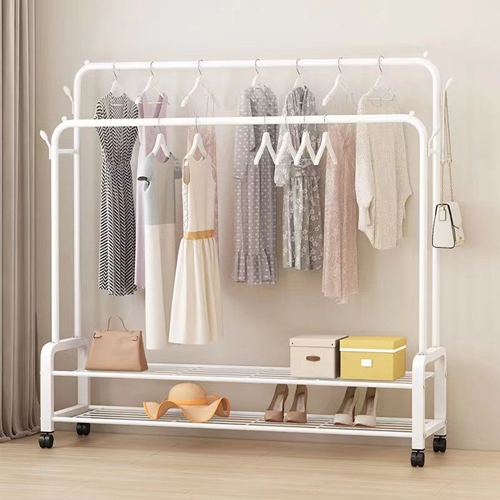מעמד כפול לתליית בגדים עם 2 מדפי אחסון בשני צבעים