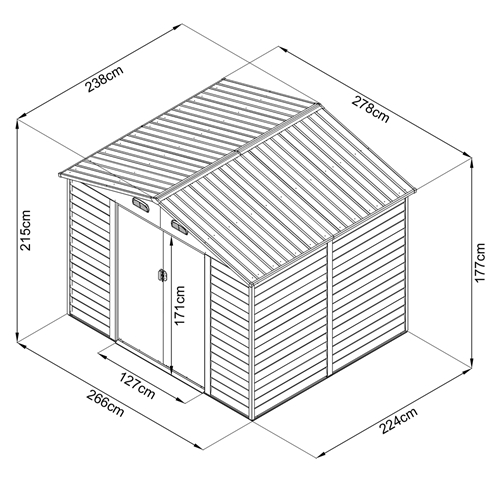 מחסן מתכת דמוי עץ HW89 מידה Garden Top 2.78X2.38