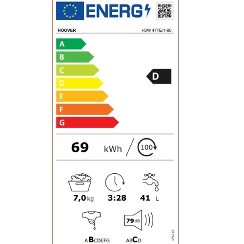 מכונת כביסה פתח קדמי 7 ק"ג HOOVER H3W47TE