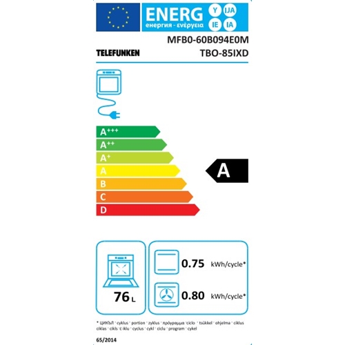תנור בנוי 76 ליטר PREMIUM דגם TELEFUNKEN TBO85IXD