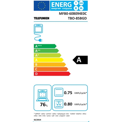 תנור בנוי 76 ליטר PREMIUM דגם TELEFUNKEN TBO85BGD