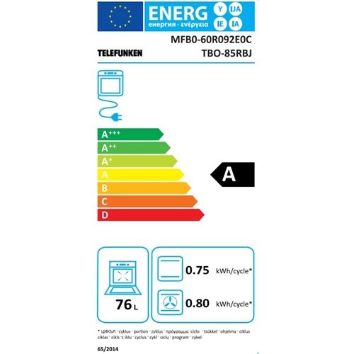 תנור בנוי 76 ליטר PREMIUM דגם TELEFUNKEN TBO85RBJ