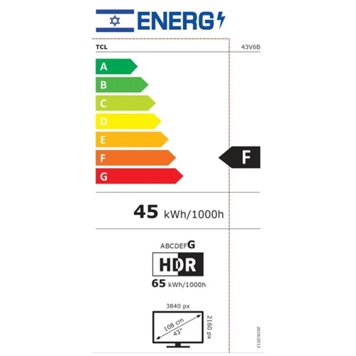טלוויזיה חכמה "43 4K Google TV UHD דגם TCL 43V6B