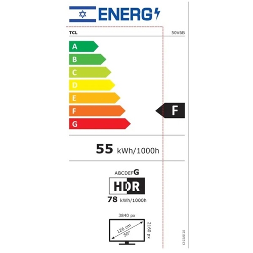 טלוויזיה "50 4K Google TV UHD דגם TCL 50V6B