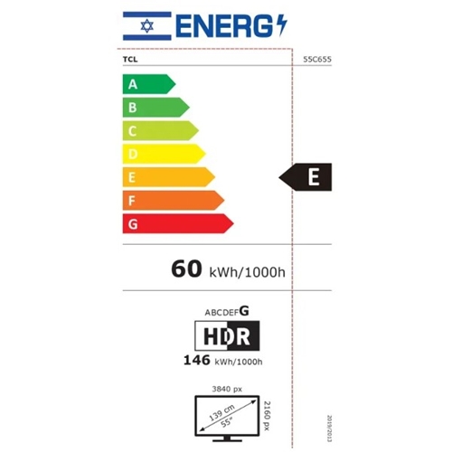 טלווייזיה "55 QLED 4K GOOGLE TV דגם TCL 55C655