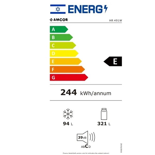 מקרר מקפיא עליון 415 ליטר Amcor HR491W לבן