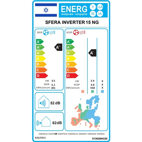 מזגן עילי SFERA INVERTER 15 NG תדיראן TADIRAN