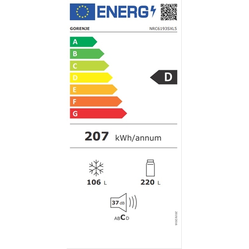 מקרר מקפיא תחתון נפח 326 ליטר דגם Gorenje NRC6193S