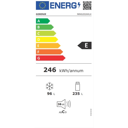 מקרר מקפיא תחתון 331 ליטר דגם Gorenje NRK6202AXL4