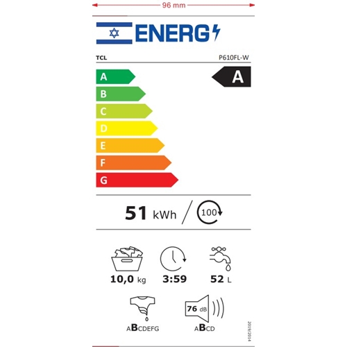 מכונת כביסה 10 ק"ג 1400 סל"ד דגם TCL P610
