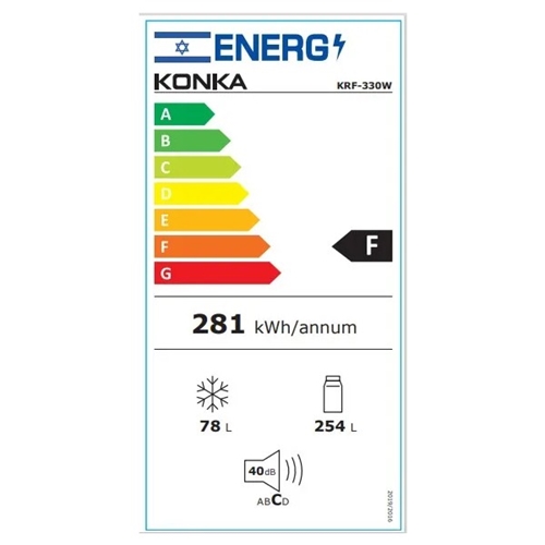 מקרר 2 דלתות מקפיא עליון KRF-330W קונקה KONKA