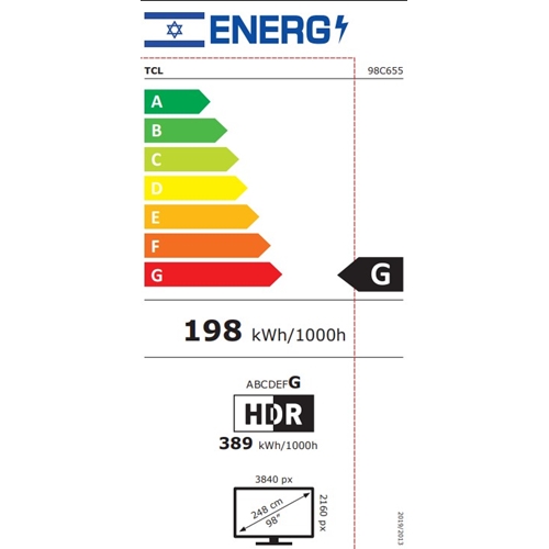 טלוויזיה "98 TCL QLED 4K GOOGLE TV דגם 98C655