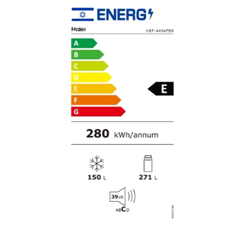 מקרר 4 דלתות 401 ל' HRF 4494FB HAIER זכוכית שחורה