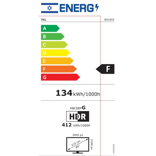 מסך טלוויזיה "85  Google TV 4K דגם TCL 85C855