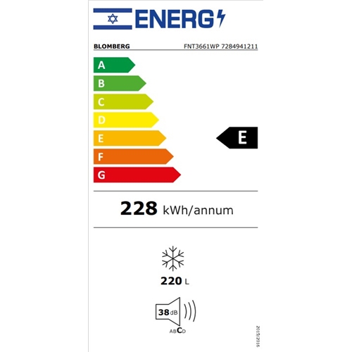 מקפיא 220 ליטר 5 מגירות אחסון Blomberg FNT3661WP