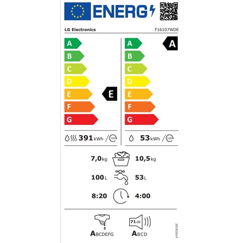 מכונת כביסה משולבת מייבש 10.5 ק"ג דגם LG F16107WDE