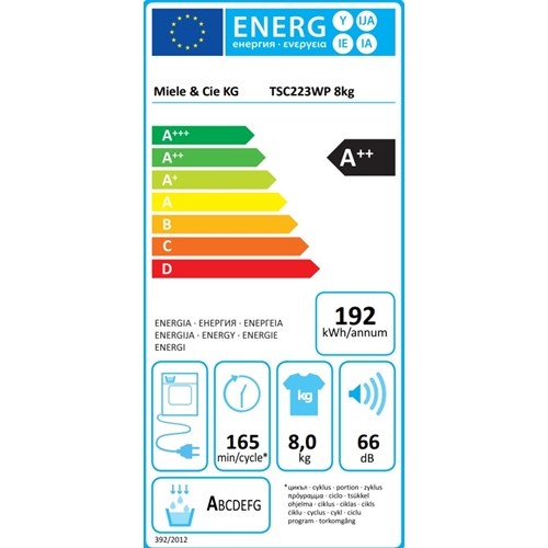 מייבש כביסה 8 ק"ג דגם Miele TSC223WP מילה