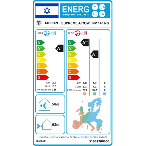 מזגן עילי SUPREME AIROW INV 140NG תדיראן TADIRAN