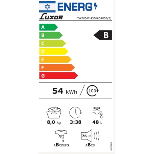 מכונת כביסה 8 ק"ג דגם LUXOR TWF80-G12306A03-W