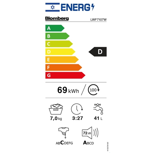 מכונת כביסה 7 ק"ג דגם BLOMBERG LWF7107W בלומברג