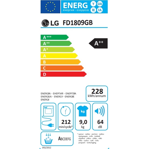 מייבש כביסה 9 ק"ג HEAT PUMP דגם LG FD1809GB כסוף