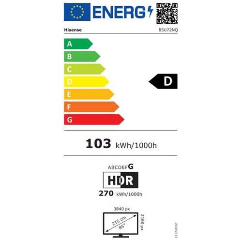 טלוויזיה חכמה "85 4K QLED דגם Hisense 85U72NQ