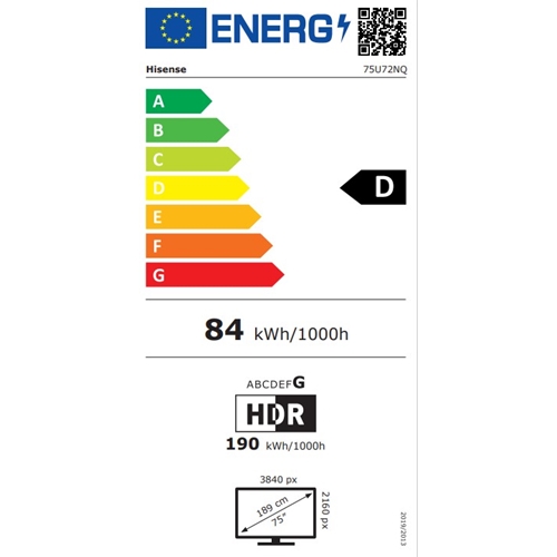 טלוויזיה חכמה "75 4K QLED דגם Hisense 75U72NQ