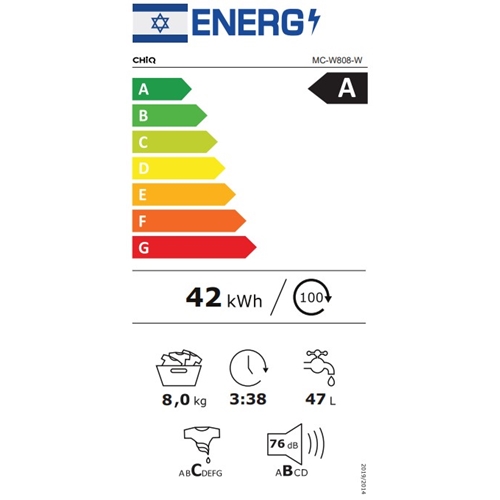 מכונת כביסה 8 ק"ג דגם CHIQ MC-W808-W
