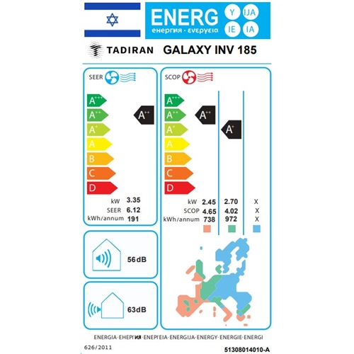 מזגן עילי TADIRAN GALAXY INV 185 תדיראן שחור