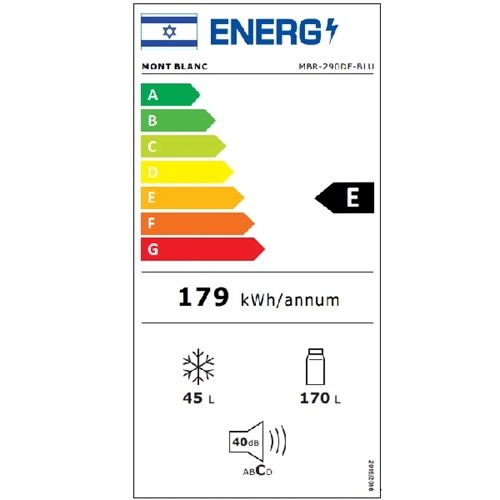מקרר מקפיא עליון 215 ליטר MONT BLANC MBR-290DF-BLU