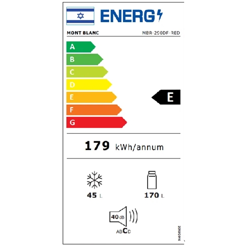 מקרר מקפיא עליון 215 ליטר MONT BLANC MBR-290DF-RED