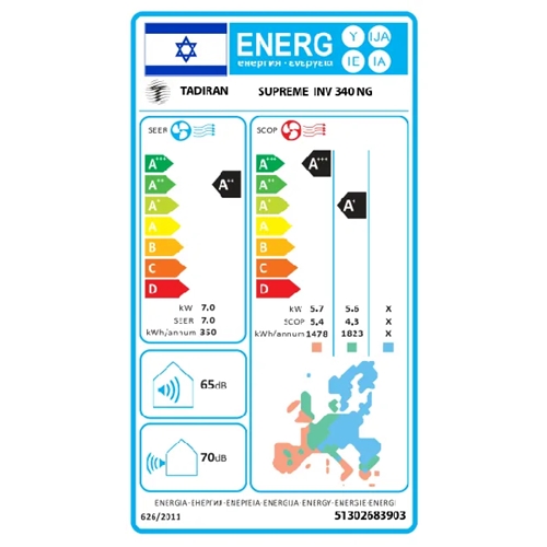 מזגן עילי TADIRAN SUPREME INVERTER 340NG לבן