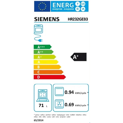 תנור בנוי 71 ליטר דגם SIEMENS HR232GEB3 סימנס שחור