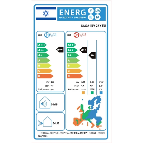 מזגן עילי SAGA PRO INV 22X WIFI EU סאגה