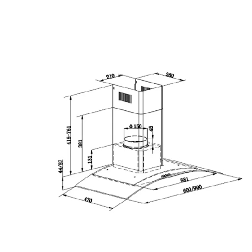 קולט אדים 60 ס"מ LY VENT LV-G-585 זכוכית ושחור