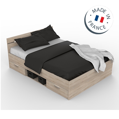 מיטה זוגית רחבה עם מגירות ותא אחסון תוצרת צרפת