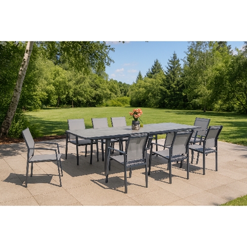 שולחן פירנצה נפתח ל 1.80 משטח זכוכית+4 כיסאות ארז