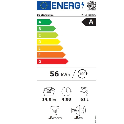 מכונת כביסה 14 ק"ג דגם LG WFS14110WB