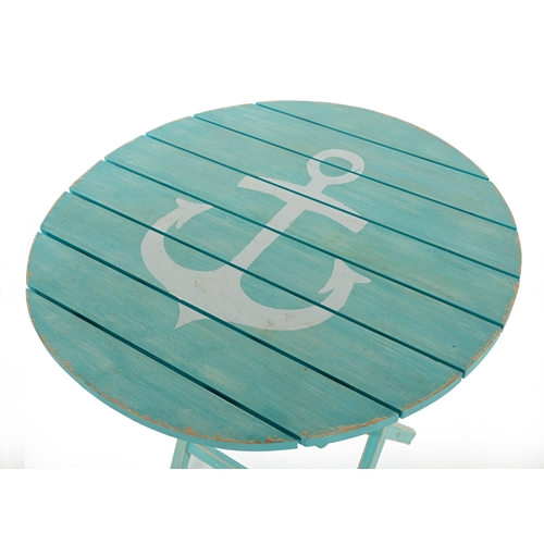 שולחן צד בעיצוב ייחודי מפלטת עץ בצבע טורקיז ביתילי