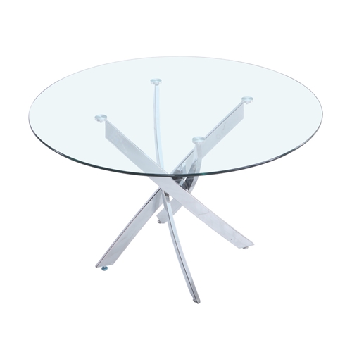 שולחן אוכל זכוכית עגול 120 ס"מ עם רגלי כרום ונציה