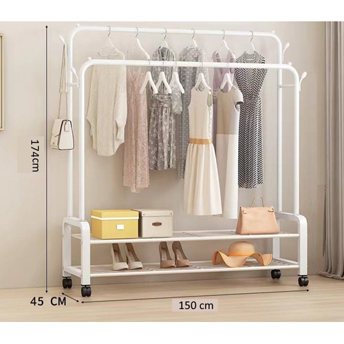 מעמד כפול לתליית בגדים עם 2 מדפי אחסון בשני צבעים