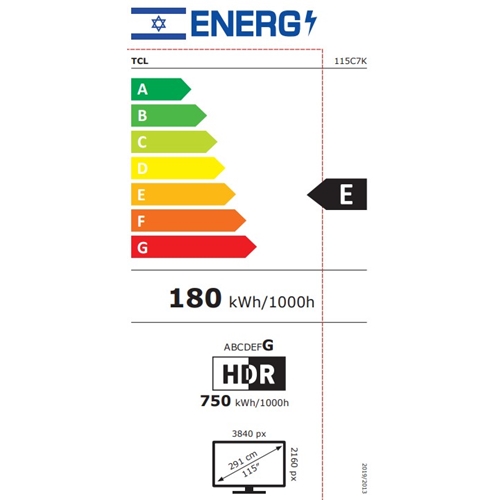 טלוויזיה חכמה "115 סדרת TCL 115C7K QD-Mini LED C7K