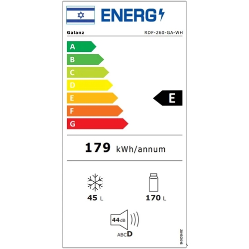 מקרר מקפיא עליון 215 ליטר Galanz RDF-260-GA-WH לבן