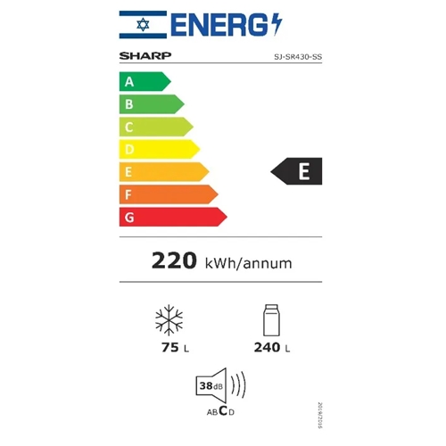 מקרר מקפיא עליון 315 ליטר Sharp SJ-S430-SS נירוסטה